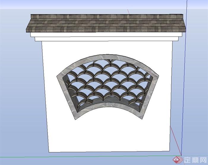 园林景观节点古典中式景墙设计su模型