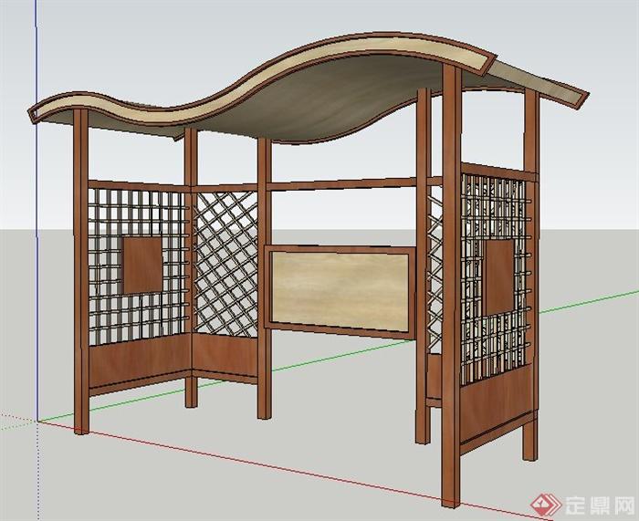 现代风格木制公交站台设计su模型