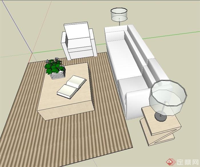 现代简约风格室内沙发茶几,地柜组合设计su模型
