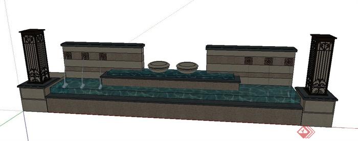 现代风格灯柱及喷泉水池su模型