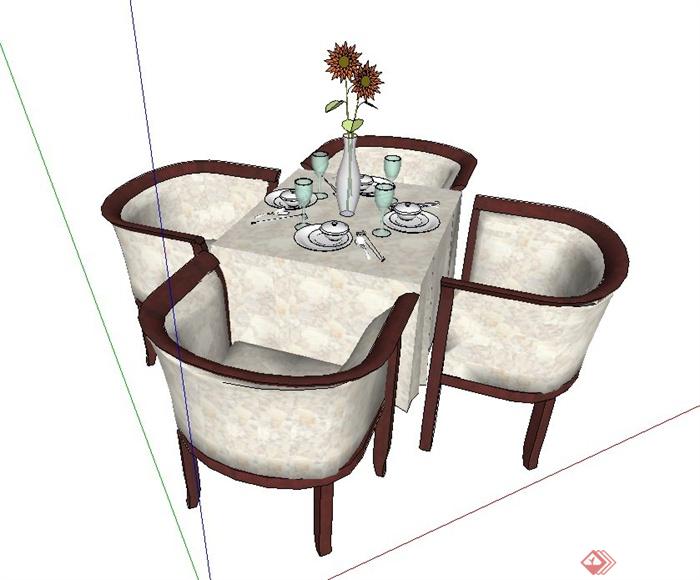 现代餐厅四人餐桌椅组合设计SU模型