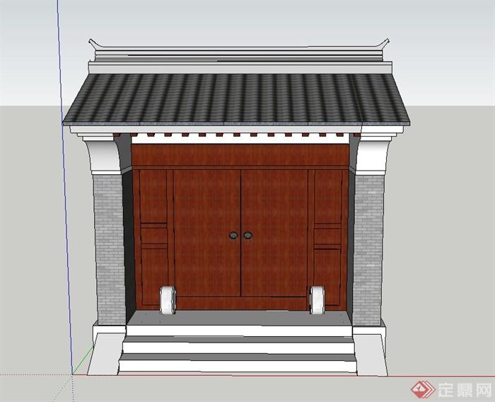 某古典中式建筑节点双开大门设计su模型