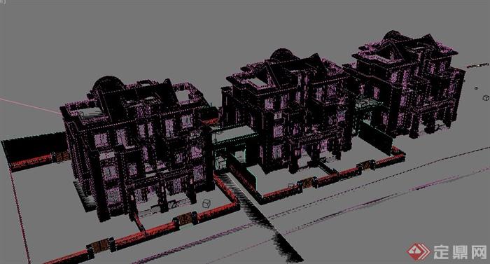 某欧式风格三层联排别墅建筑设计3dmax模型[原创]