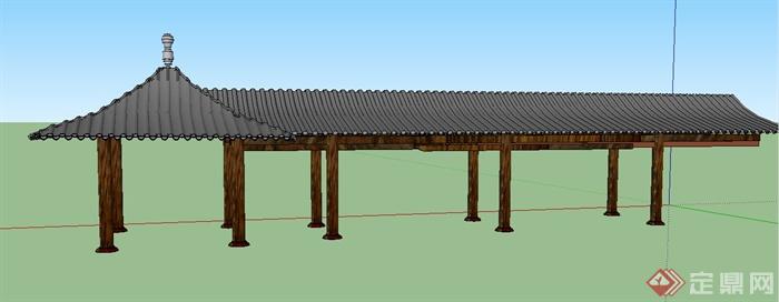 古典中式带斗拱亭廊组合设计su模型
