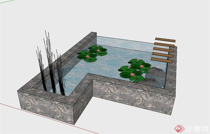 园林景观节点两块水池设计su模型