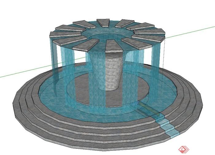 园林景观圆形喷泉水池设计su模型