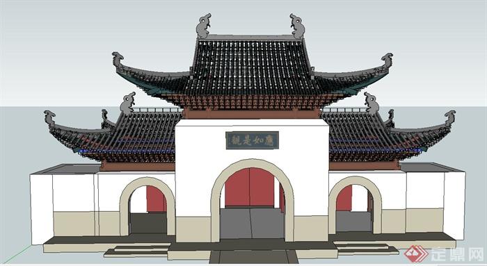 古典中式寺庙门楼设计su模型(1)古典中式寺庙门楼设