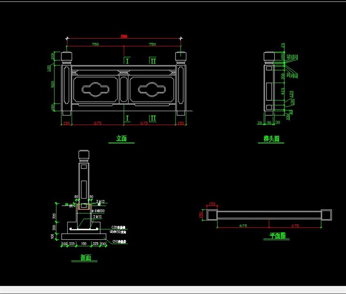 平桥石栏杆设计cad图原创