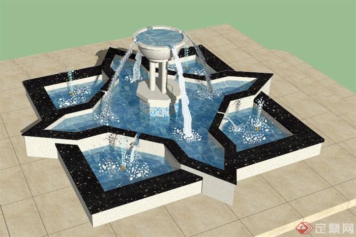 现代十字方形喷泉水景su模型