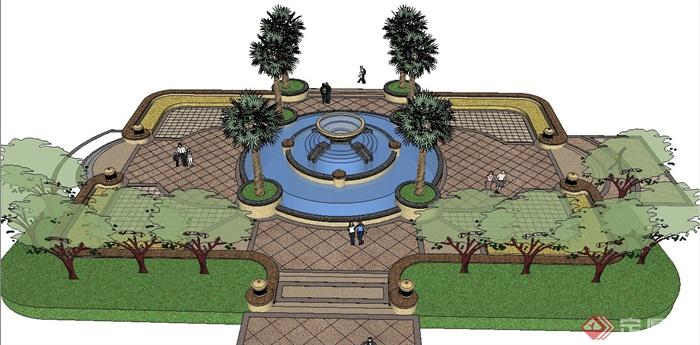 某住宅区欧式喷泉小广场景观设计su模型[原创]