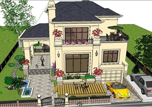 3D模型私家别墅庭院屋顶花园园林景观设计方