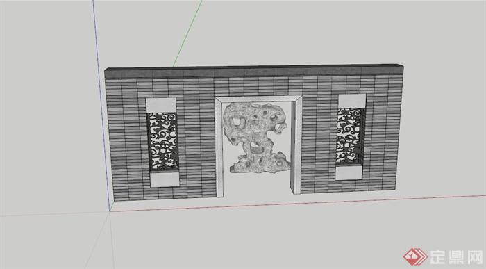 单个古典中式景墙设计su模型