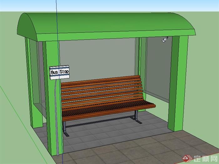 现代某公交车站候车亭设计su模型