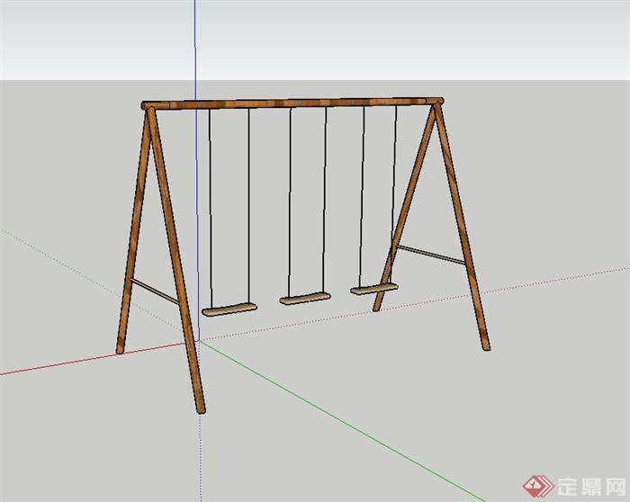 现代木质秋千设计su模型