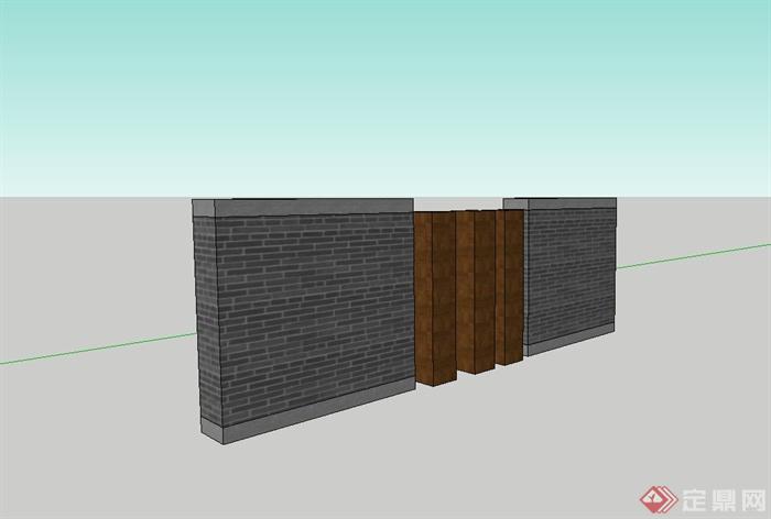 现代中式景墙,矮墙设计su模型