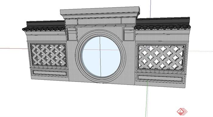 古典中式景墙,景墙门设计su模型