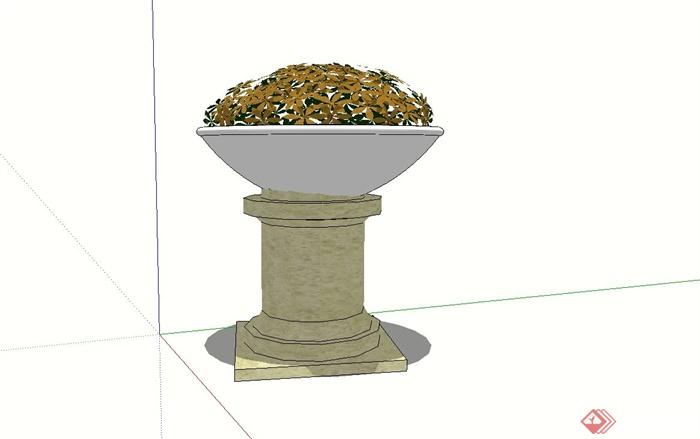 现代花钵,花钵柱设计su模型