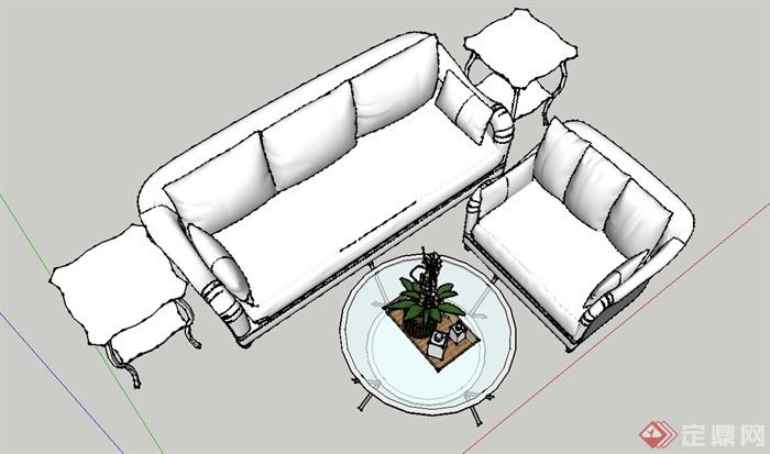 现代风格室内沙发,玻璃桌子设计su模型