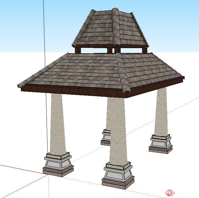 园林景观节点东南亚风格歇山亭设计su模型