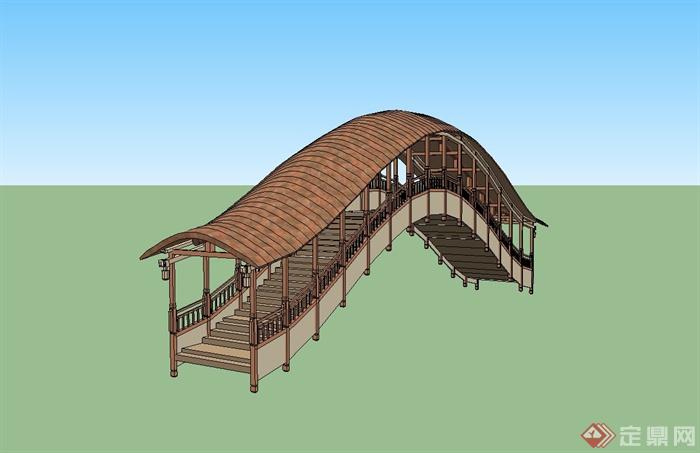 现代中式长廊桥设计su模型