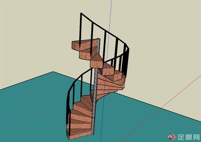 镂空栏杆旋转楼梯su模型