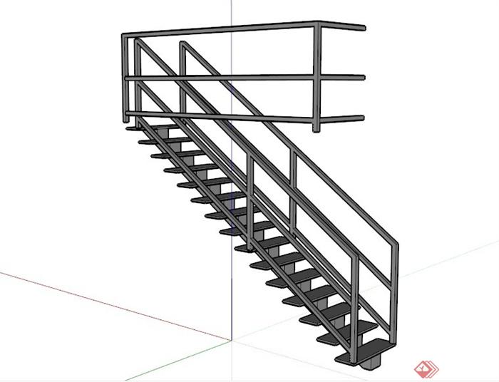 现代简易铁栏杆楼梯su模型