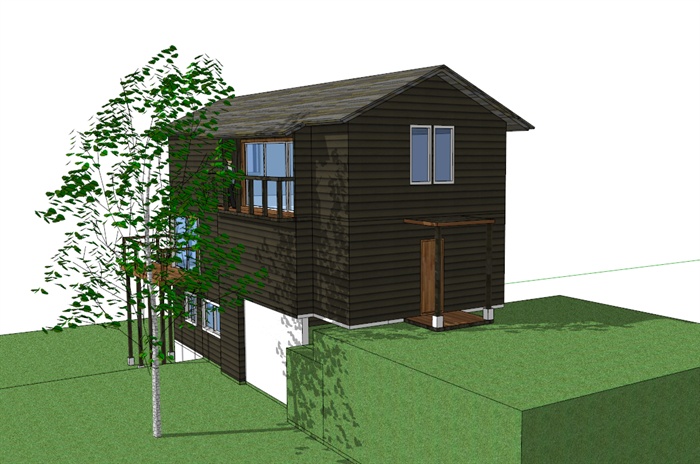 简单斜面屋顶小别墅sketchup模型原创