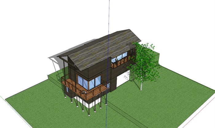 简单斜面屋顶小别墅sketchup模型原创