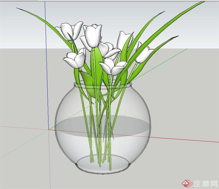 圆形玻璃花瓶插花设计su模型