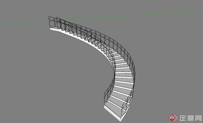 某现代弧形铁艺栏杆楼梯SU模型
