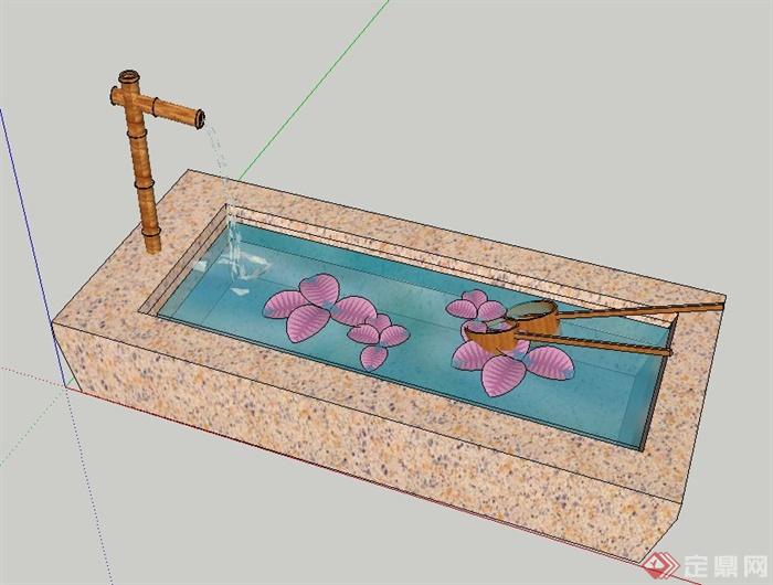 长方形跌水水池设计su模型