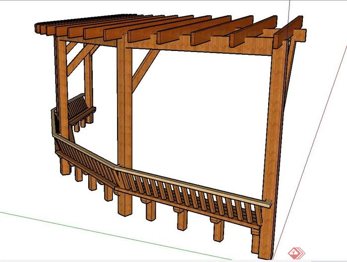 木质弧形单边廊架设计su模型[原创]