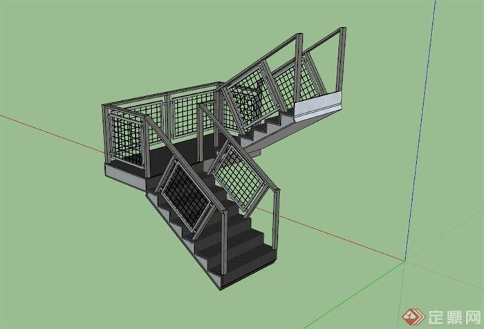现代铁网栏杆围栏楼梯设计su模型