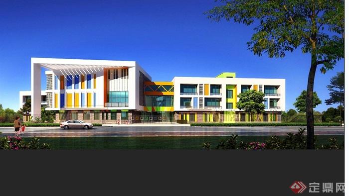 现代三层幼儿园建筑设计su模型与JPG方案全新