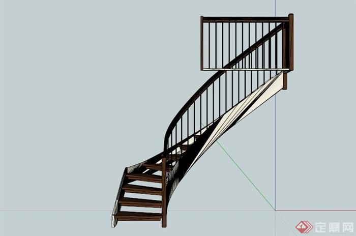 现代旋转木质楼梯设计su模型