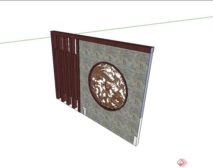 古典中式景墙屏风隔断设计su模型