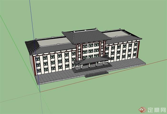 现代中式风格学校教学楼设计su模型