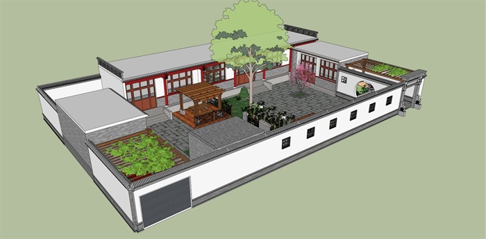 某新中式农村庭院改造方案sketch模型含cad[原