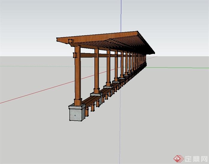 现代风格木质长廊架设计su模型[原创]