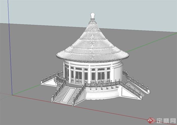 某古典中式风格圆形大殿建筑设计su模型[原创]