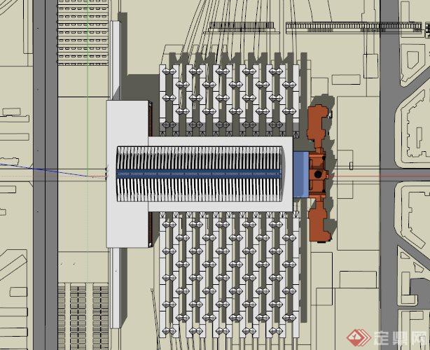 某现代火车站建筑设计su模型素材原创