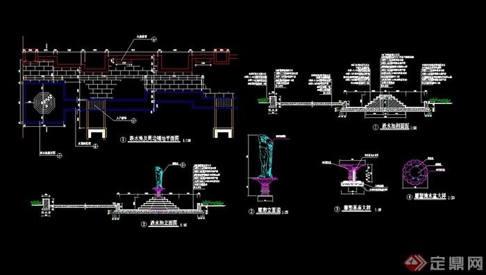 某欧式风格跌水水池设计cad施工图