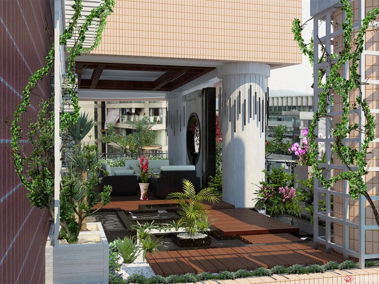 现代露天花园休闲阳台|空间|家装设计|张美丽效果图 - 原创作品 - 站酷 (ZCOOL)
