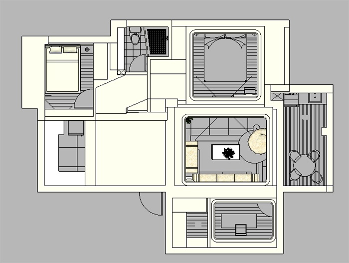 现代简约两居室室内空间设计su模型[原创]