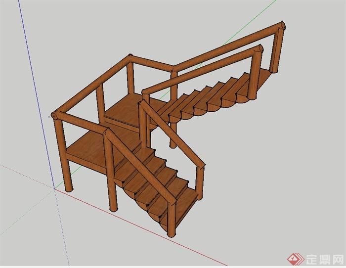 某现代风格建筑全木质楼梯设计su模型[原创]