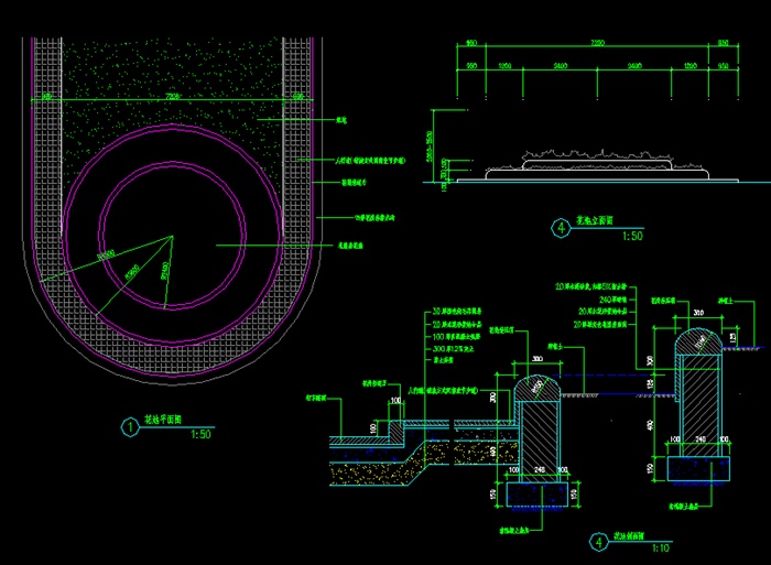  > 某园林景观中心花坛设计cad施工图,该图纸包含了详细的平面图,立面
