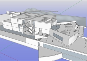 博物馆展览馆su素模,该设计风格为现代设计风格,造型雅致,为多层建筑