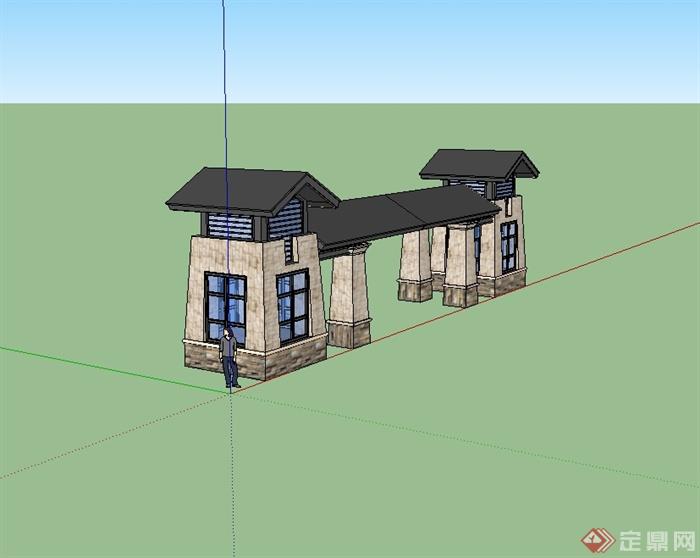 某新古典风格小区入口门设计su模型[原创]