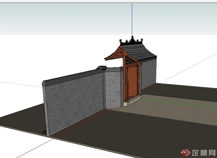 现代中式风格庭院入口大门设计su模型[原创]