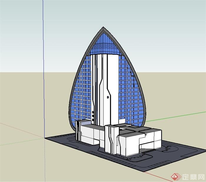 现代风格创意办公楼建筑设计su草图大师模型(3)